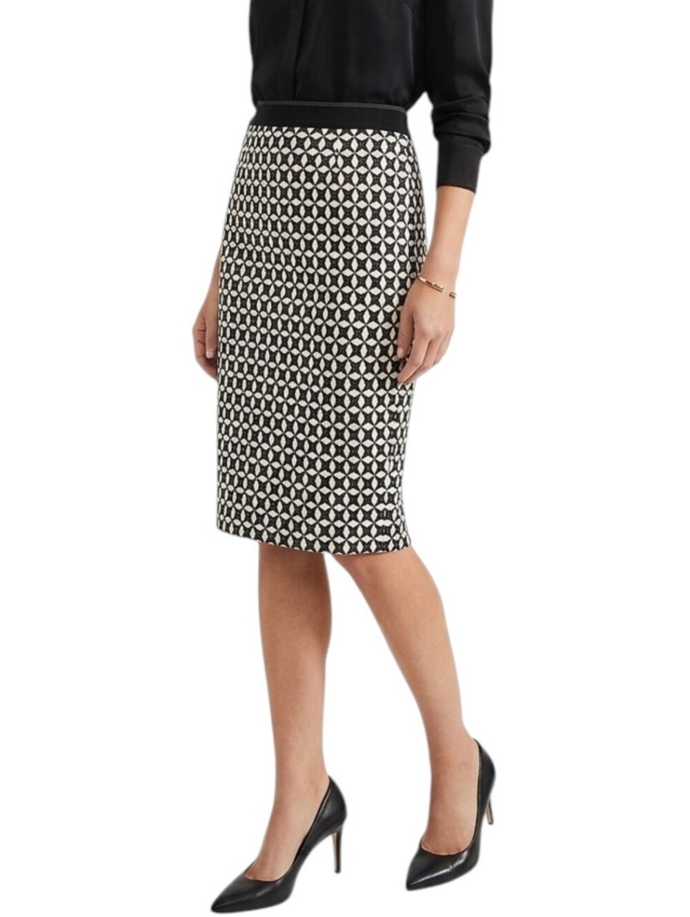 Banana Republic Geometric Diamond Pencil Skirt Size 6 Black White Lined Career